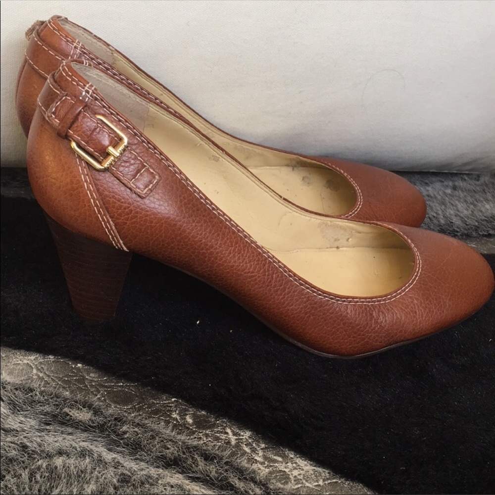 RALPH LAUREN | Brown Leather Gold Detail Heels